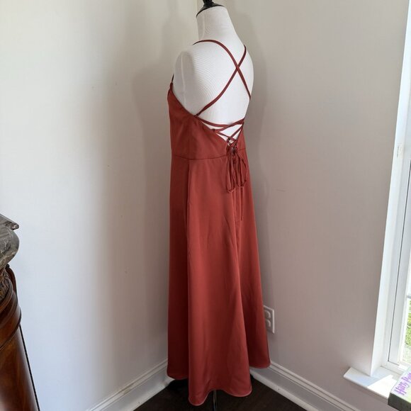 Azazie Dress New Bridesmaid Prom Wedding Party Rust Burnt Orange Spaghetti Strap - Picture 5 of 14